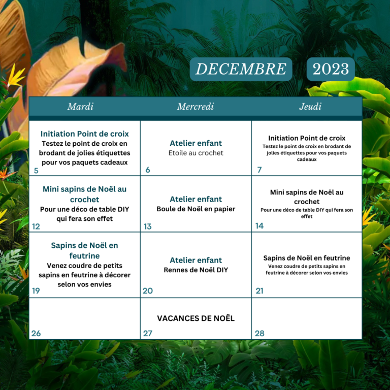 KAKAPO calendrier des ateliers créatifs décembre 2023