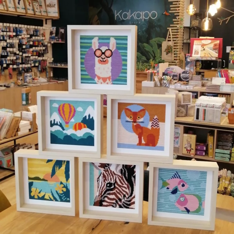 Présentation de la collection de kits canevas modernes Kakapo Store Marseille.